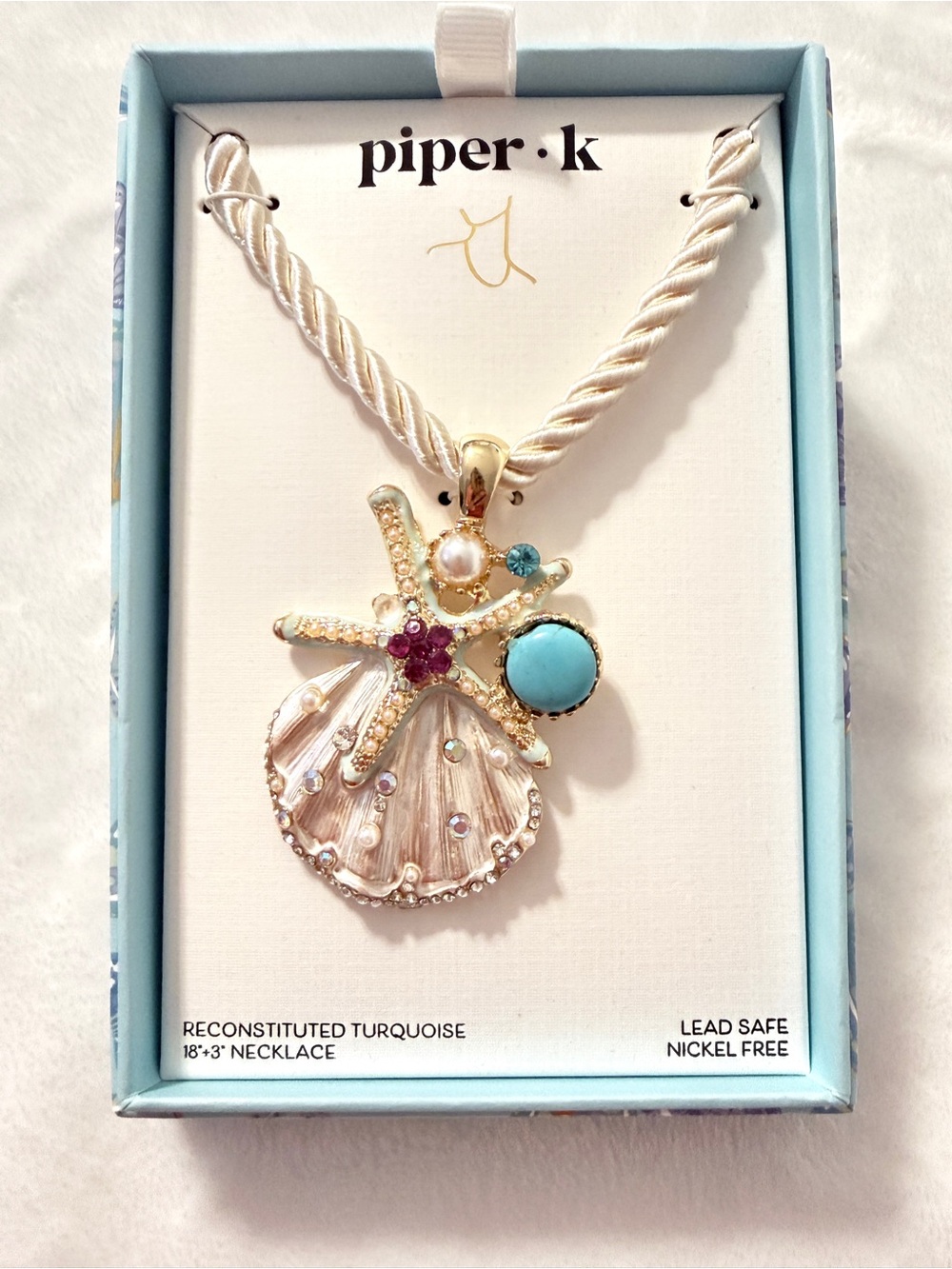 Piper K Gold Shell, Turquoise & Pearl Pendant Necklace